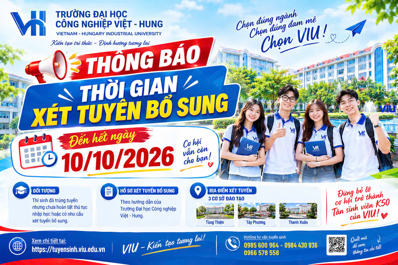 THÔNG BÁO XÉT TUYỂN ĐỢT 2 - BỔ SUNG ĐẠI HỌC CHÍNH QUY K50